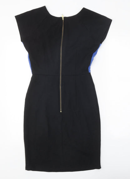 Wolf & Whistle Womens Black Colourblock Viscose Shift Size 8 Boat Neck Zip