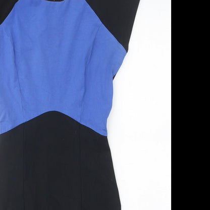 Wolf & Whistle Womens Black Colourblock Viscose Shift Size 8 Boat Neck Zip