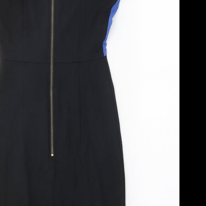 Wolf & Whistle Womens Black Colourblock Viscose Shift Size 8 Boat Neck Zip