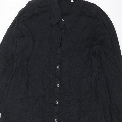 Zara Womens Black Polyester Shirt Dress Size XS Collared Button - Textured