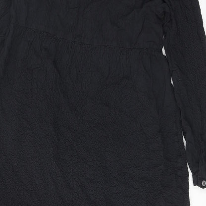 Zara Womens Black Polyester Shirt Dress Size XS Collared Button - Textured