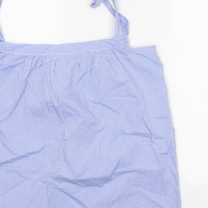 Iris & Ink Womens Blue Check 100% Cotton Basic Tank Size XL Square Neck