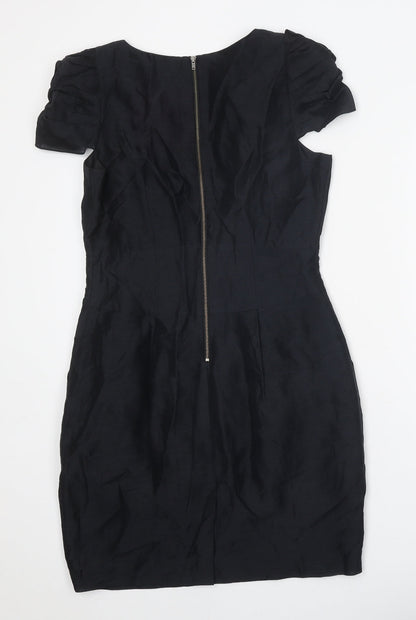 Limited Collection Womens Black Linen Sheath Size 10 Round Neck Zip