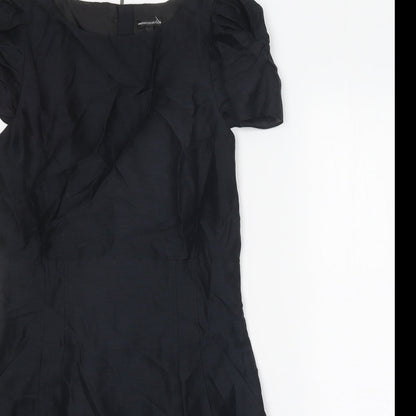 Limited Collection Womens Black Linen Sheath Size 10 Round Neck Zip