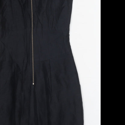 Limited Collection Womens Black Linen Sheath Size 10 Round Neck Zip