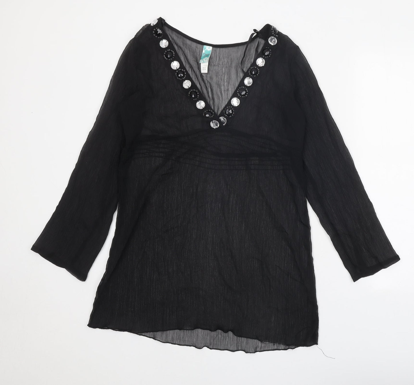 Womens UK Size 8 Ocean Club Black Tunic Blouse