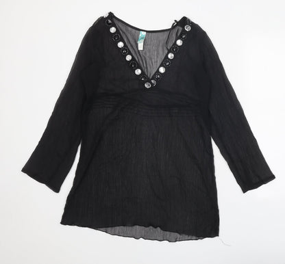 Womens UK Size 8 Ocean Club Black Tunic Blouse