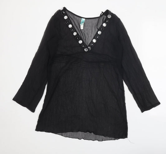 Womens UK Size 8 Ocean Club Black Tunic Blouse