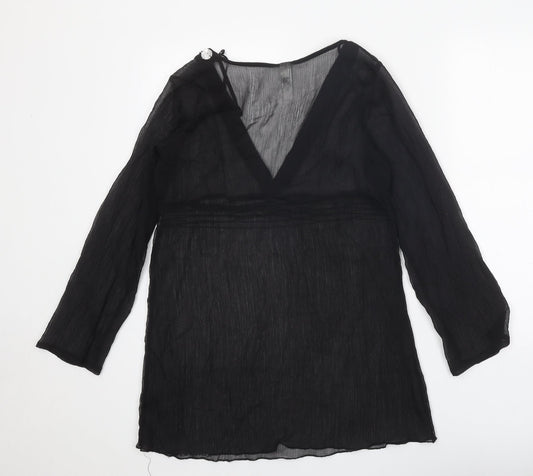 Womens UK Size 8 Ocean Club Black Tunic Blouse