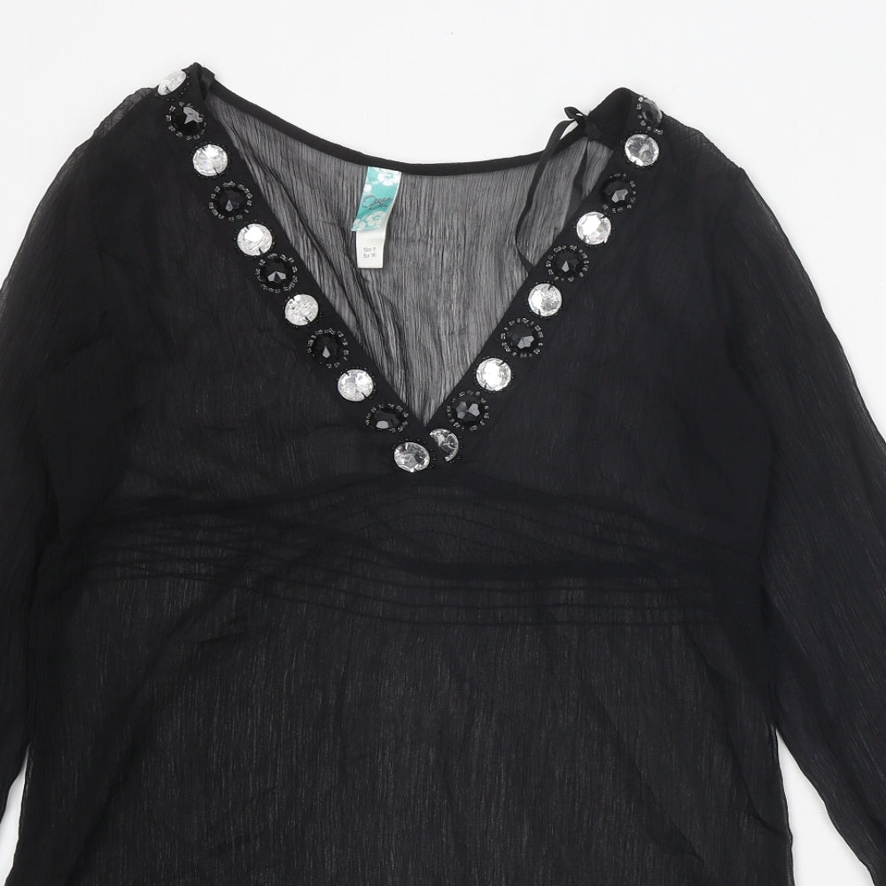 Womens UK Size 8 Ocean Club Black Tunic Blouse