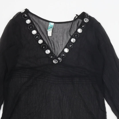 Womens UK Size 8 Ocean Club Black Tunic Blouse
