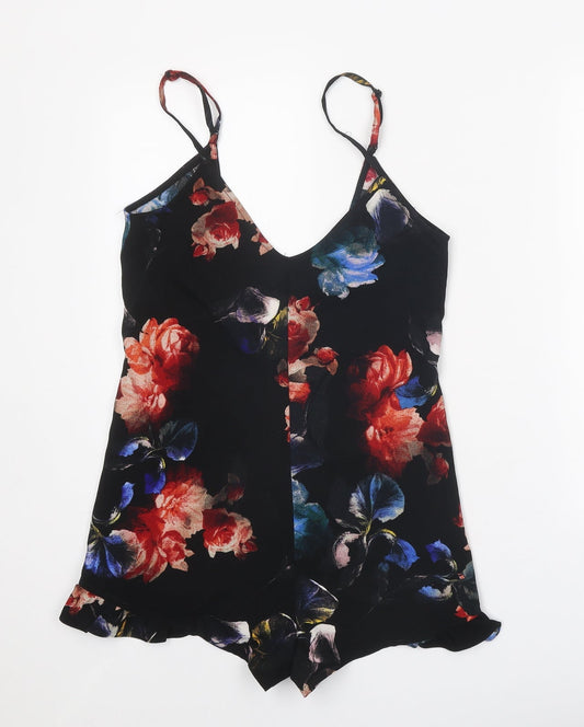 Pull&Bear Womens Black Geometric Polyester Playsuit One-Piece Size S Zip