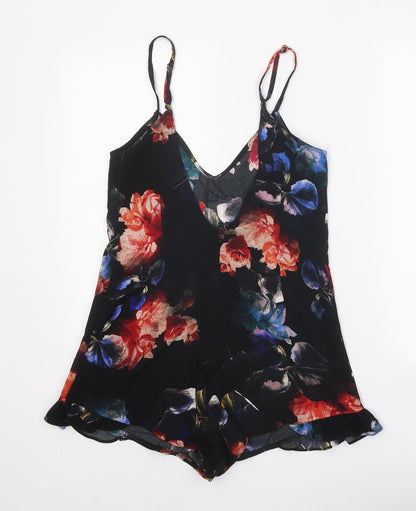 Pull&Bear Womens Black Geometric Polyester Playsuit One-Piece Size S Zip