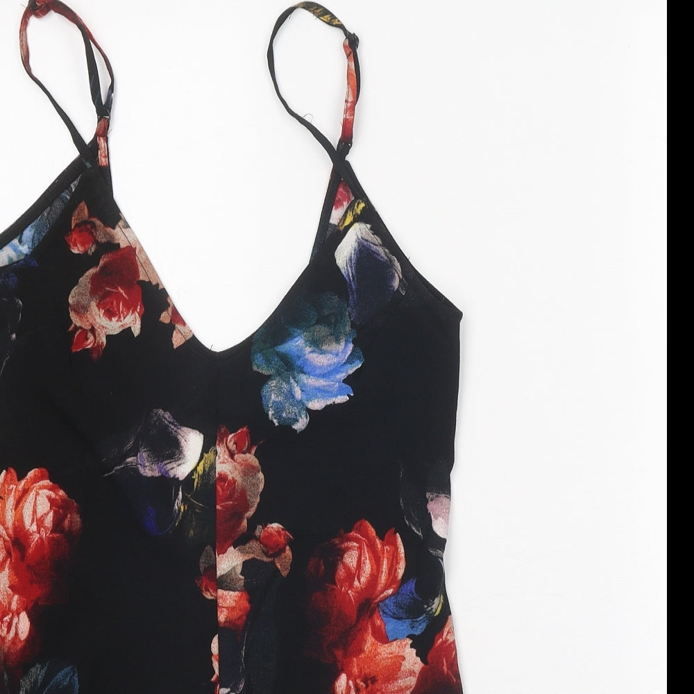 Pull&Bear Womens Black Geometric Polyester Playsuit One-Piece Size S Zip