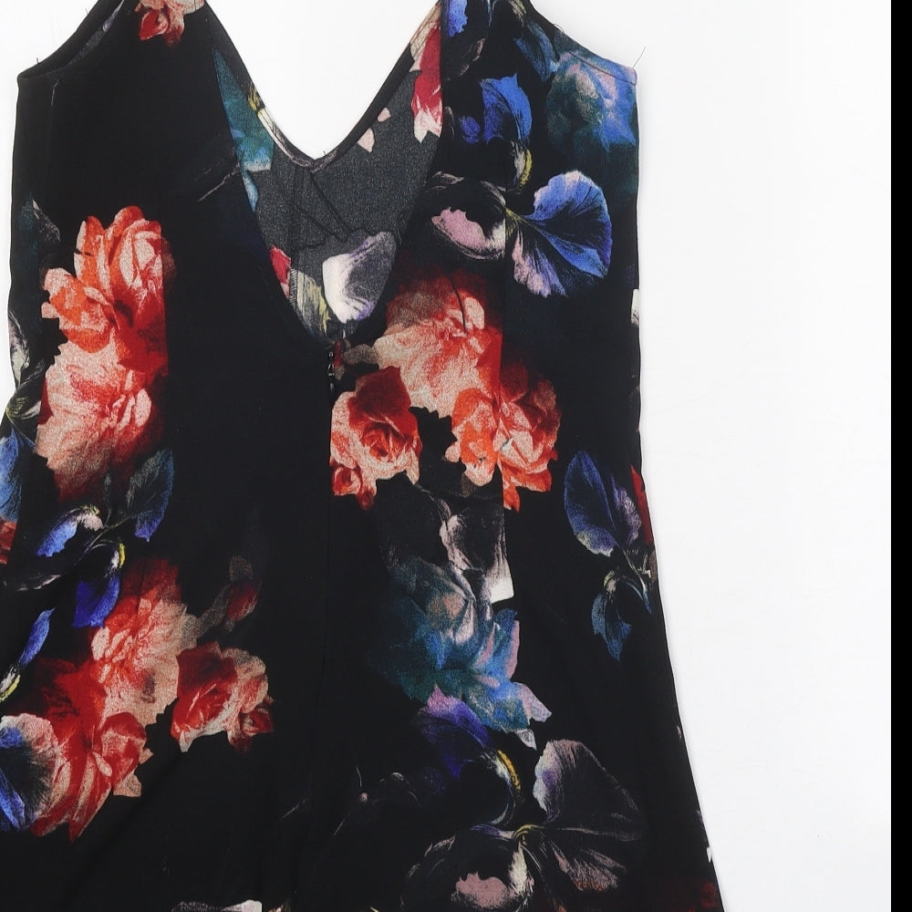 Pull&Bear Womens Black Geometric Polyester Playsuit One-Piece Size S Zip