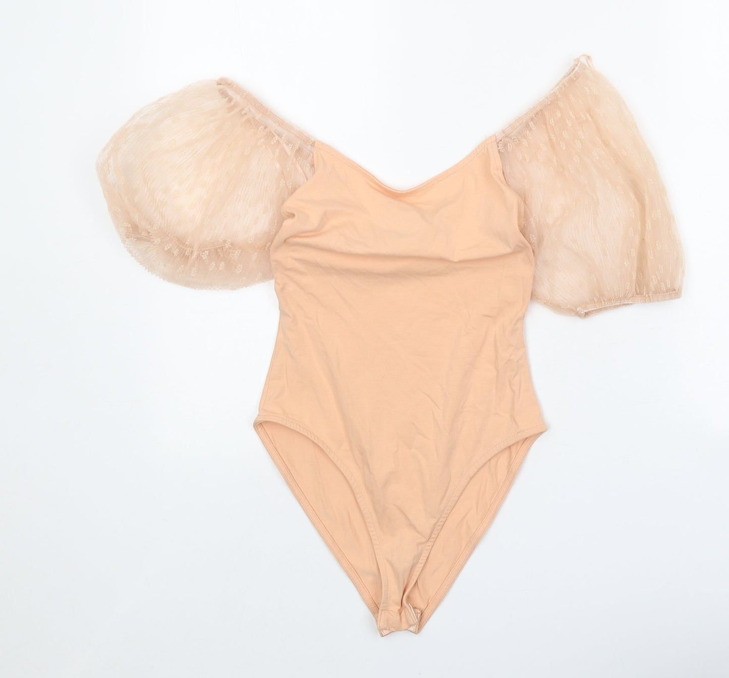 Primark Womens Orange Cotton Bodysuit One-Piece Size 6 Snap - Mesh Sleeve