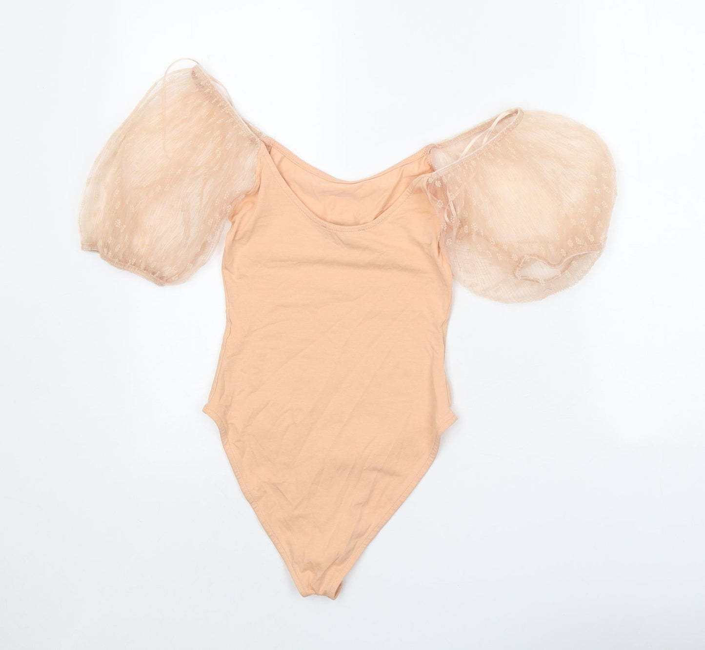 Primark Womens Orange Cotton Bodysuit One-Piece Size 6 Snap - Mesh Sleeve