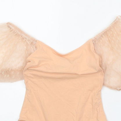 Primark Womens Orange Cotton Bodysuit One-Piece Size 6 Snap - Mesh Sleeve