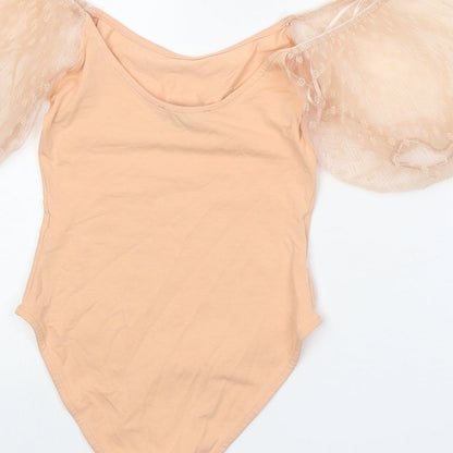 Primark Womens Orange Cotton Bodysuit One-Piece Size 6 Snap - Mesh Sleeve