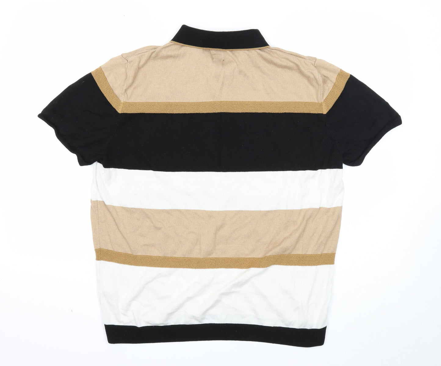 River Island Mens Multicoloured Striped Cotton Polo Size XL Collared Snap