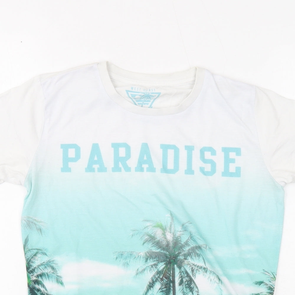 West Coast Boys White Cotton Basic T-Shirt Size 10 Years Round Neck Pullover - Paradise
