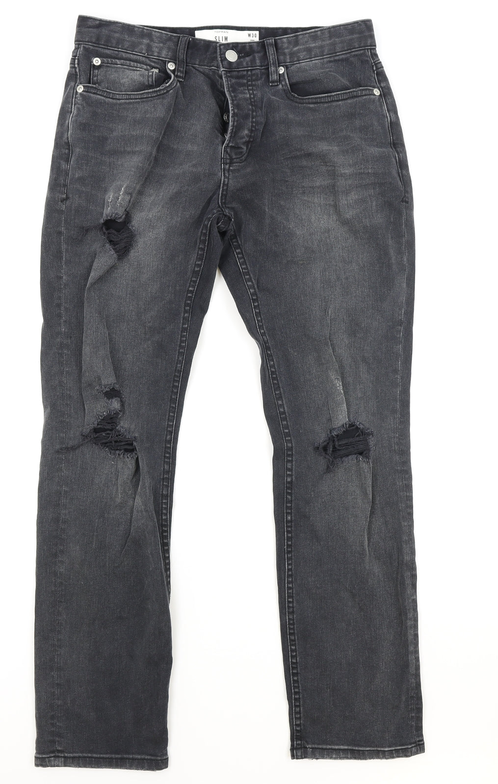 Mens UK Size 30 in Topman Slim Fit Straight Black Jeans