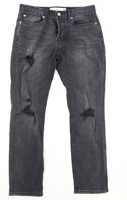Mens UK Size 30 in Topman Slim Fit Straight Black Jeans