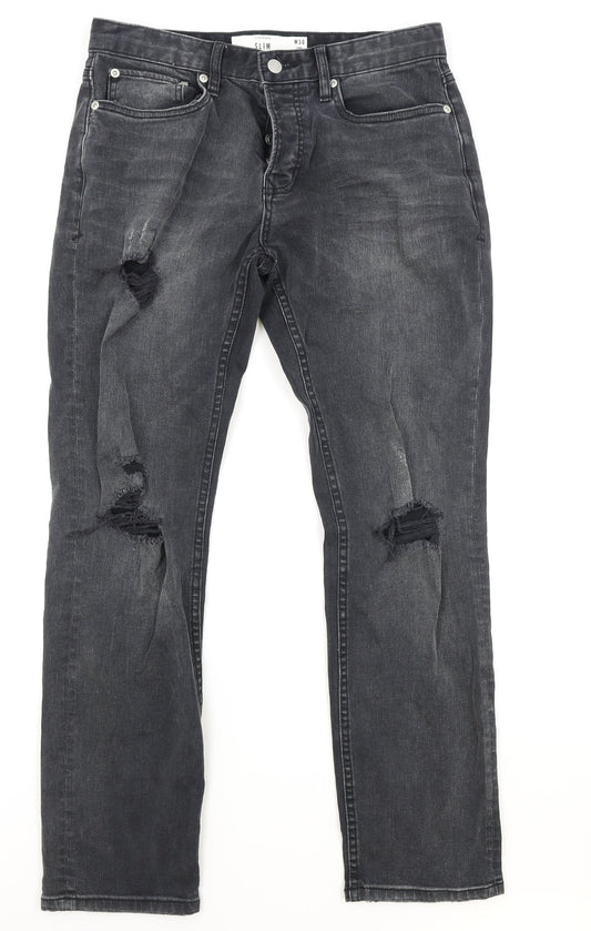 Mens UK Size 30 in Topman Slim Fit Straight Black Jeans