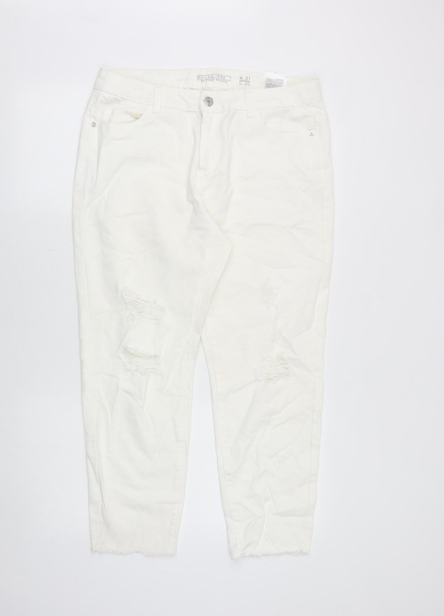 Noisy may Womens White Cotton Straight Jeans Size 31 in Regular Zip