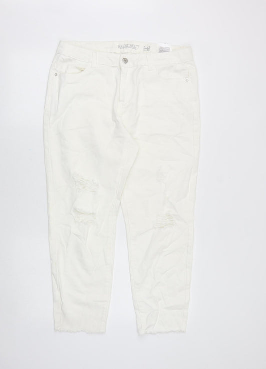 Noisy may Womens White Cotton Straight Jeans Size 31 in Regular Zip