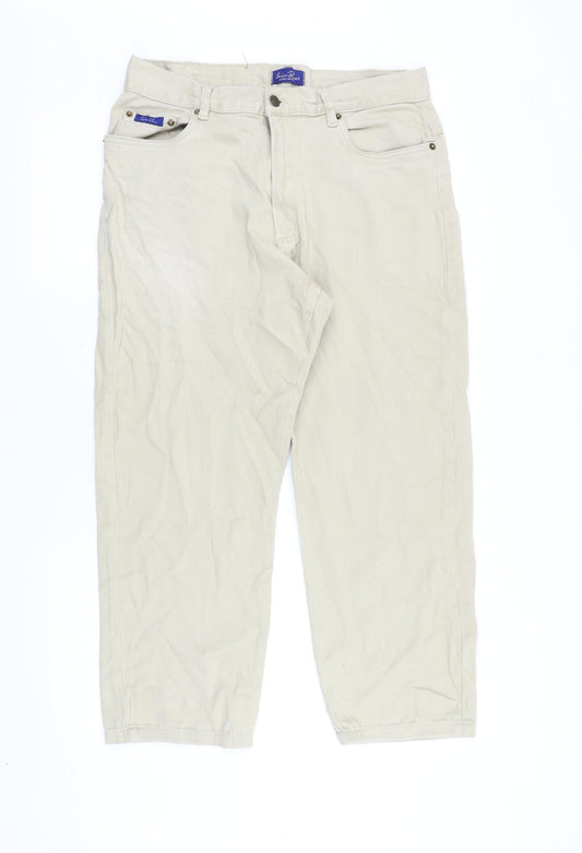 Union Blues Mens Beige Cotton Straight Jeans Size 34 in Regular Zip