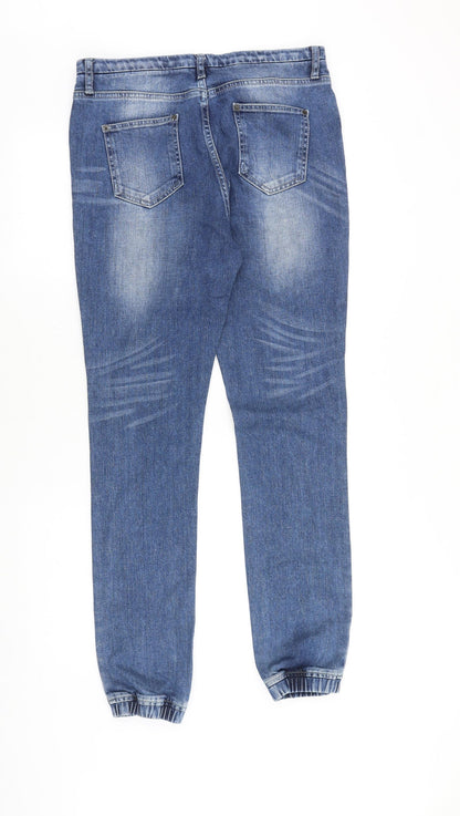 Topshop Womens Blue Cotton Straight Jeans Size 32 in Regular Zip