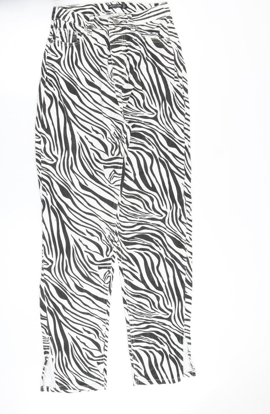 Nasty Gal Womens Black Animal Print Cotton Straight Jeans Size 8 Regular Zip - Zebra Pattern