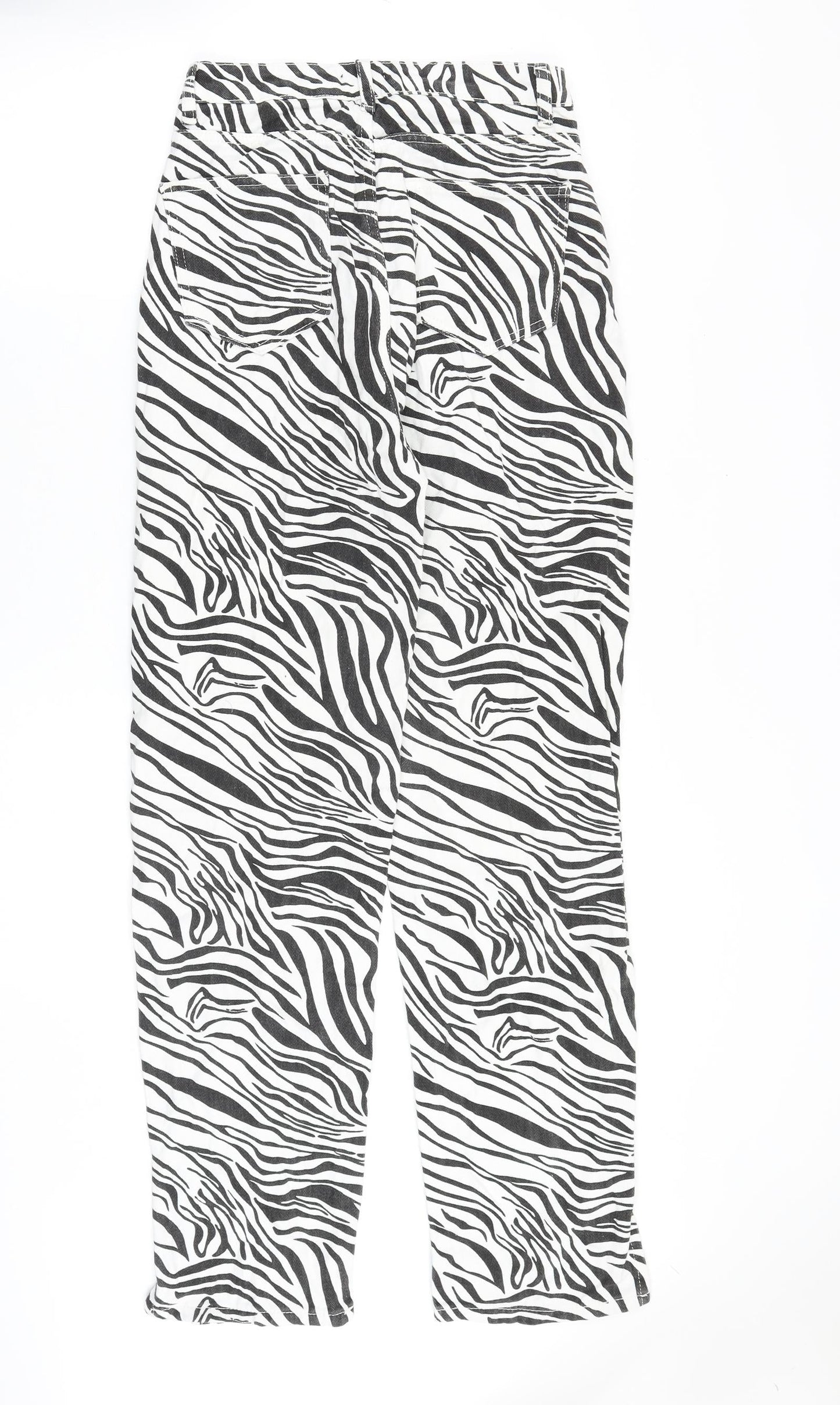 Nasty Gal Womens Black Animal Print Cotton Straight Jeans Size 8 Regular Zip - Zebra Pattern