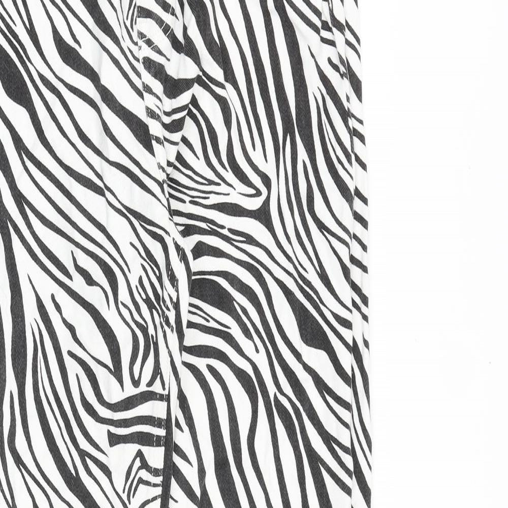 Nasty Gal Womens Black Animal Print Cotton Straight Jeans Size 8 Regular Zip - Zebra Pattern