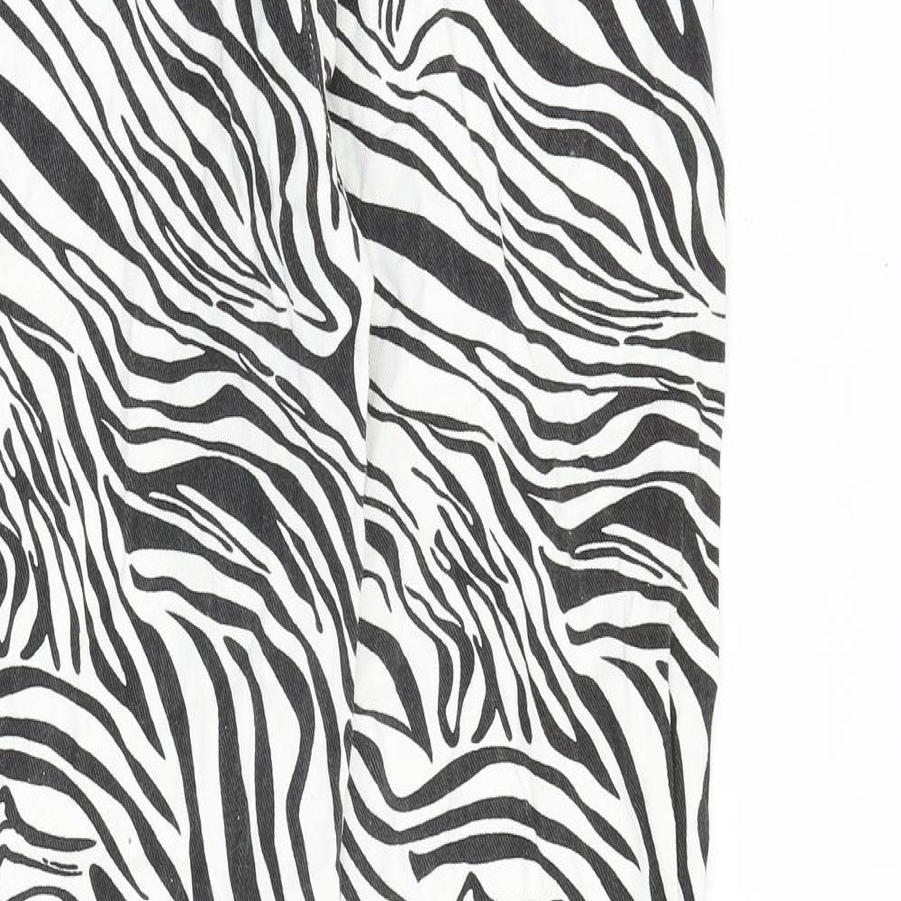 Nasty Gal Womens Black Animal Print Cotton Straight Jeans Size 8 Regular Zip - Zebra Pattern
