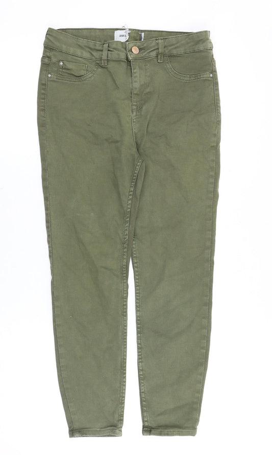 New Look Womens Green Cotton Skinny Jeans Size 28 in Slim Zip