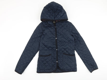 New Look Womens Blue Quilted Coat Size 10 Snap