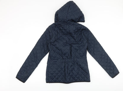 New Look Womens Blue Quilted Coat Size 10 Snap
