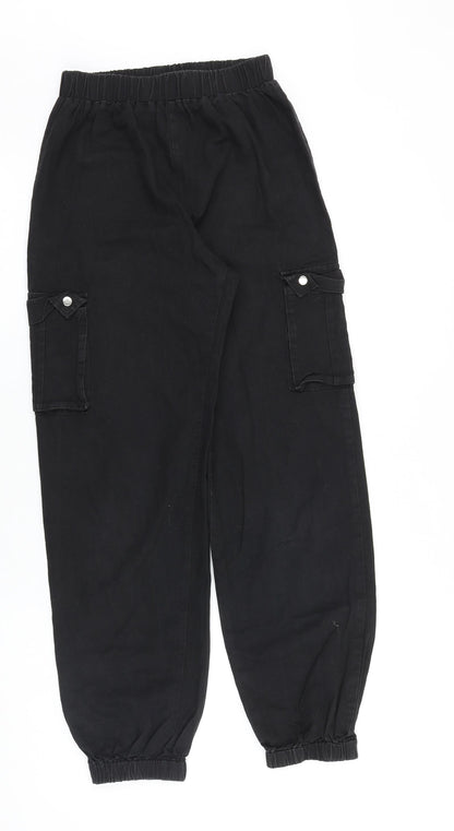 PRETTYLITTLETHING Womens Black Cotton Tapered Jeans Size 4 Regular