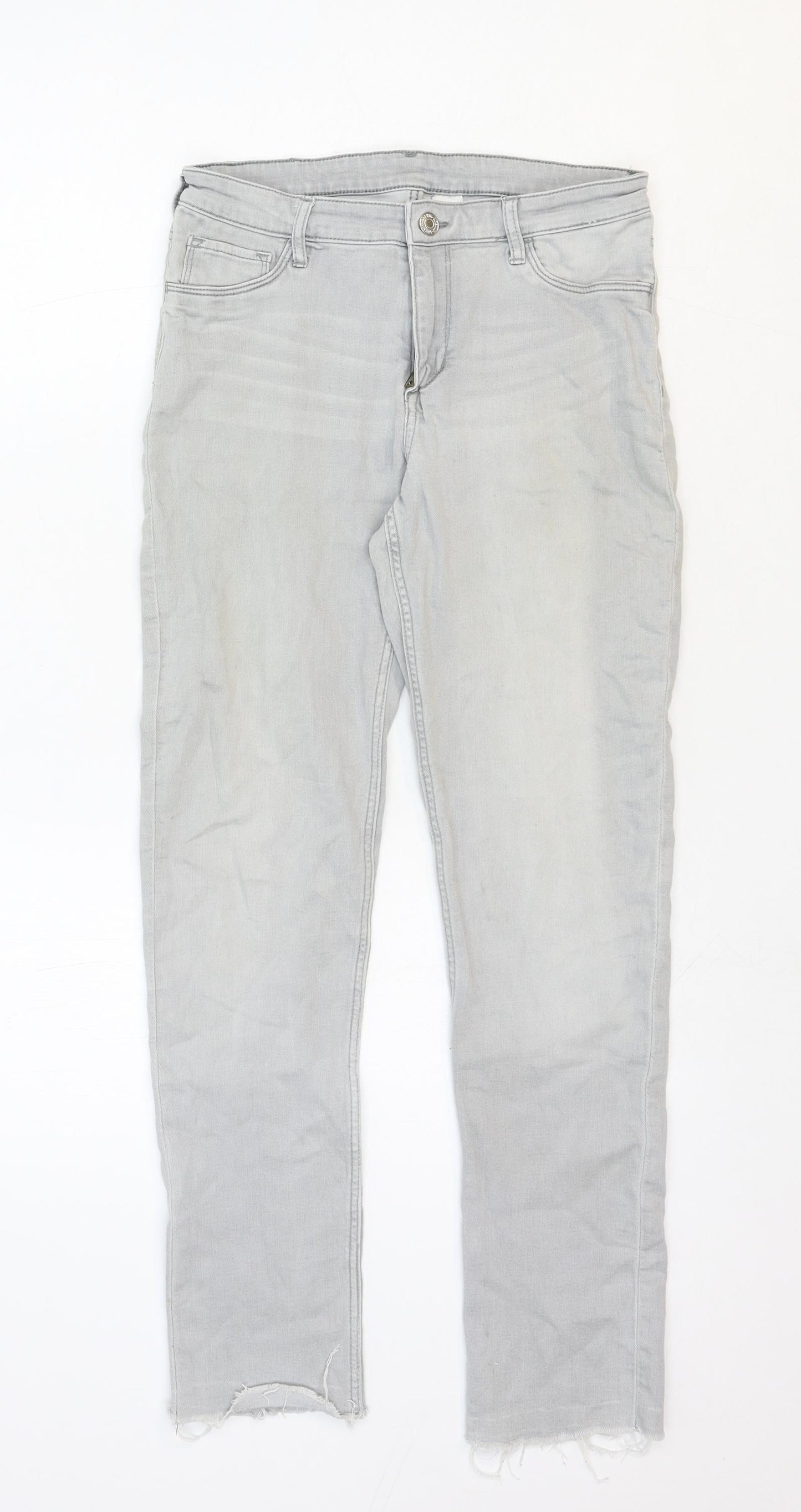 & Denim Girls Grey Cotton Straight Jeans Size 14 Years Regular Zip
