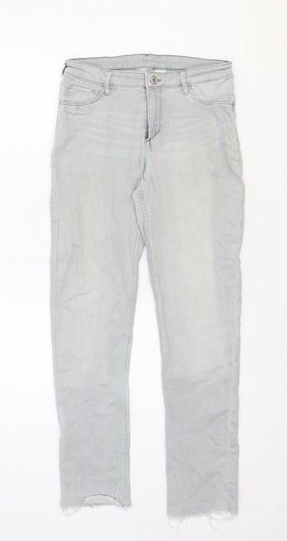& Denim Girls Grey Cotton Straight Jeans Size 14 Years Regular Zip