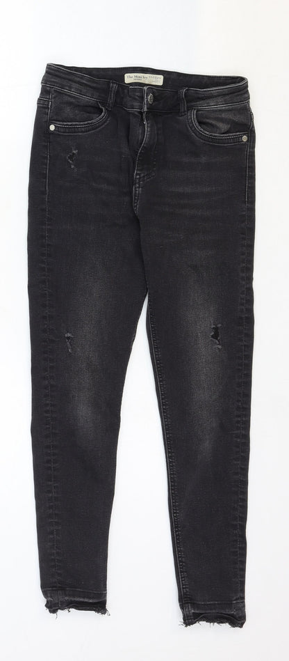The Mini Ivy Girls Black Cotton Skinny Jeans Size 11-12 Years Regular Zip - Distressed