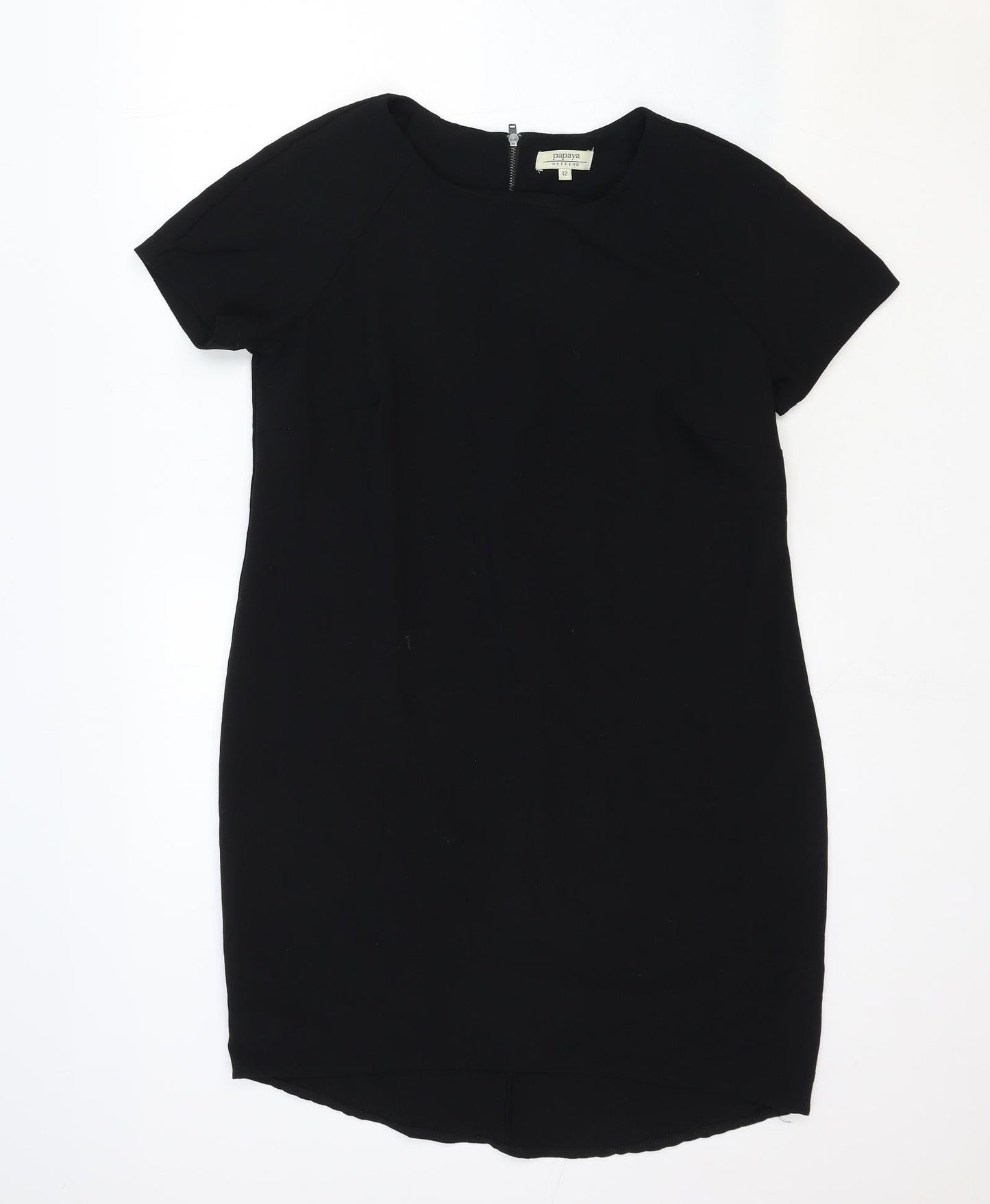 Papaya Womens Black Polyester Pencil Dress Size 12 Crew Neck Zip