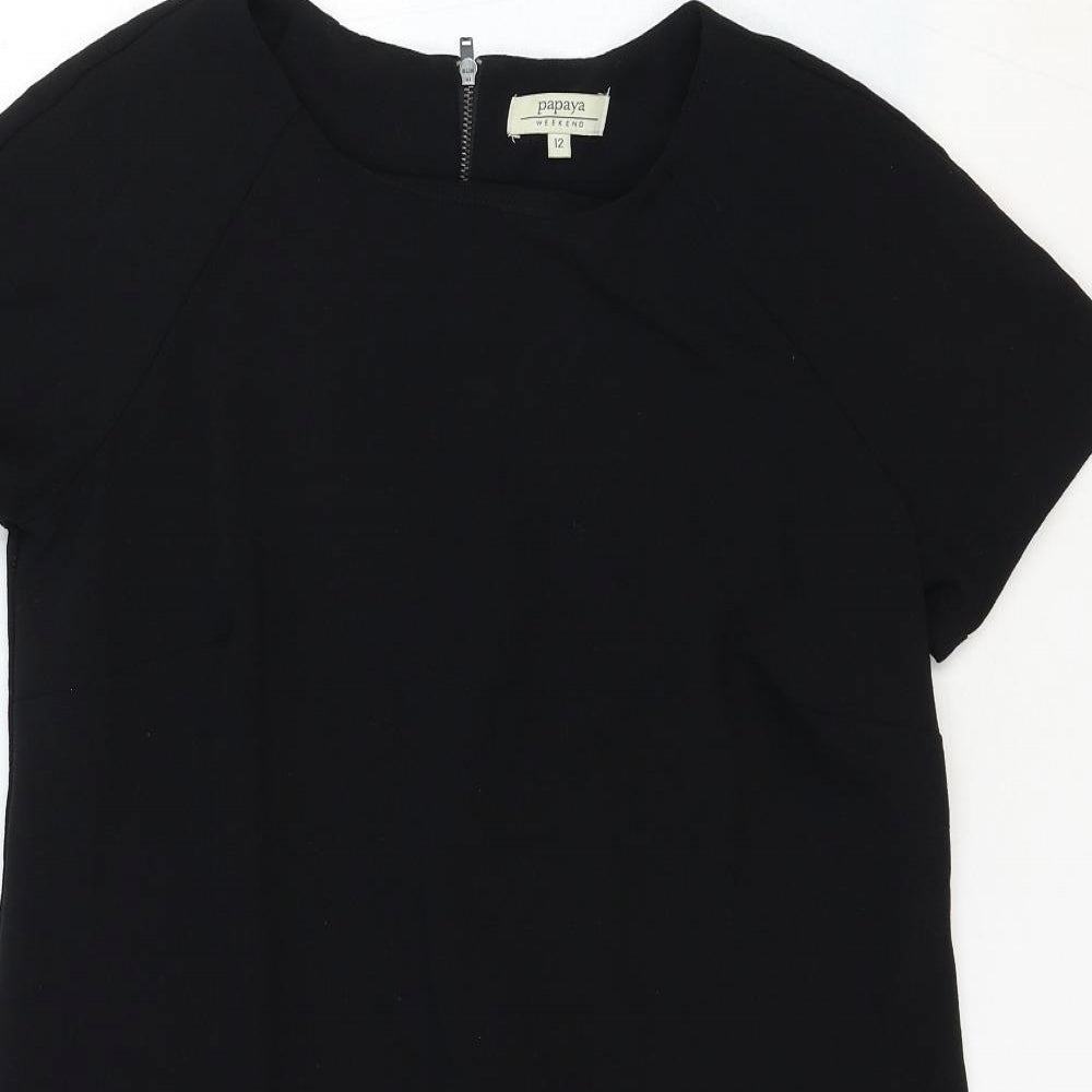 Papaya Womens Black Polyester Pencil Dress Size 12 Crew Neck Zip