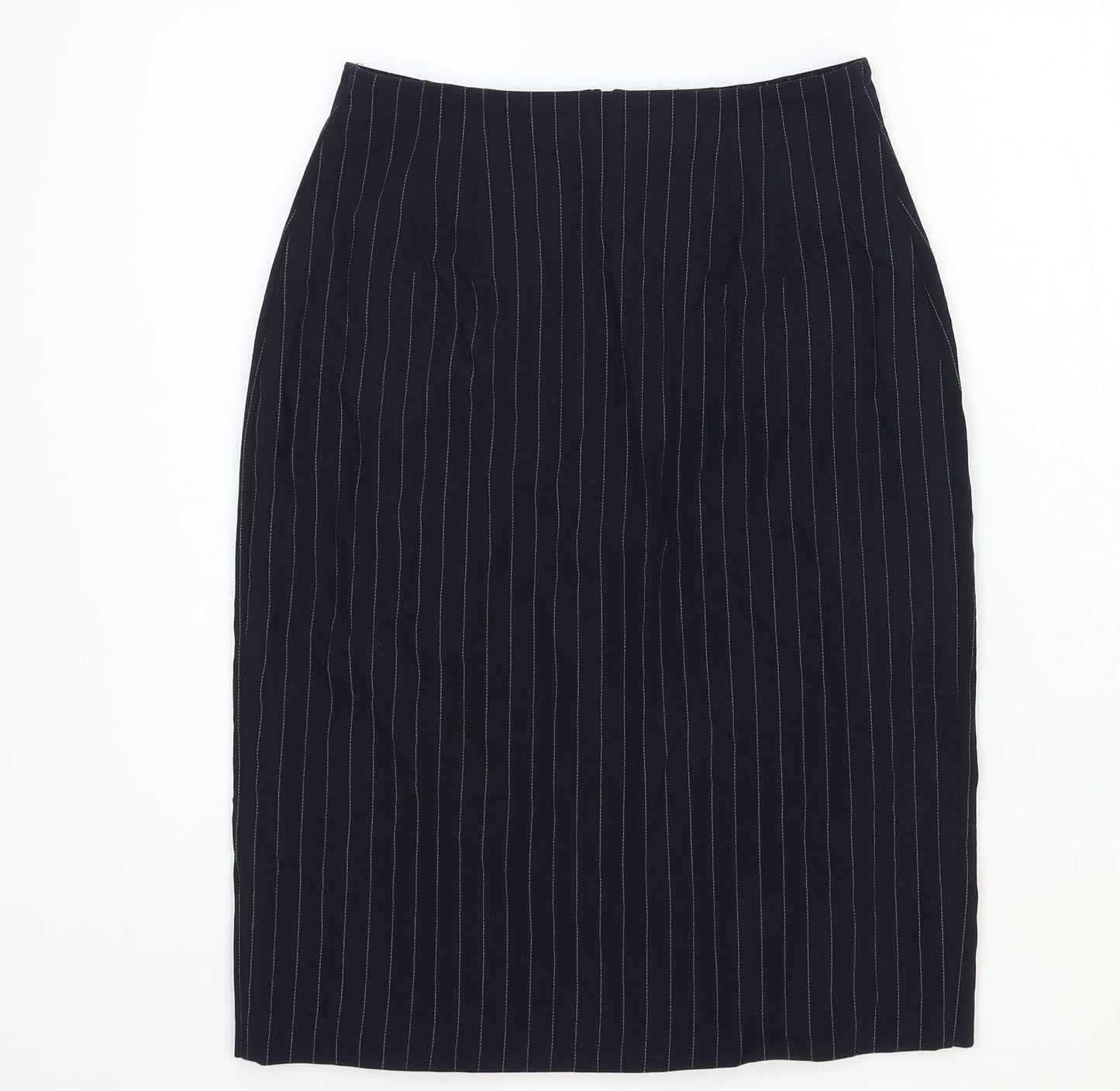 Marks and Spencer Womens Blue Striped Cotton Straight & Pencil Skirt Size 12 Zip