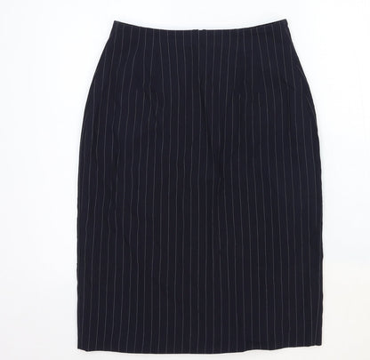Marks and Spencer Womens Blue Striped Cotton Straight & Pencil Skirt Size 12 Zip
