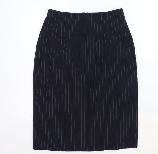 Marks and Spencer Womens Blue Striped Cotton Straight & Pencil Skirt Size 12 Zip