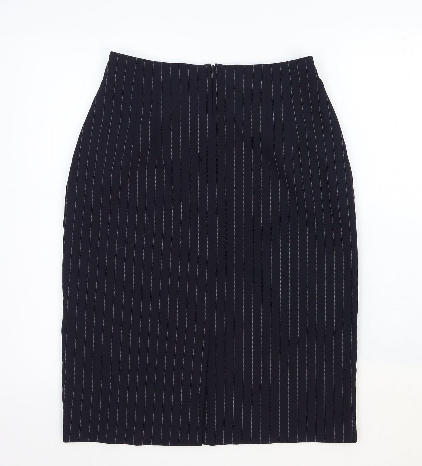 Marks and Spencer Womens Blue Striped Cotton Straight & Pencil Skirt Size 12 Zip