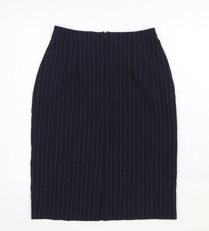 Marks and Spencer Womens Blue Striped Cotton Straight & Pencil Skirt Size 12 Zip